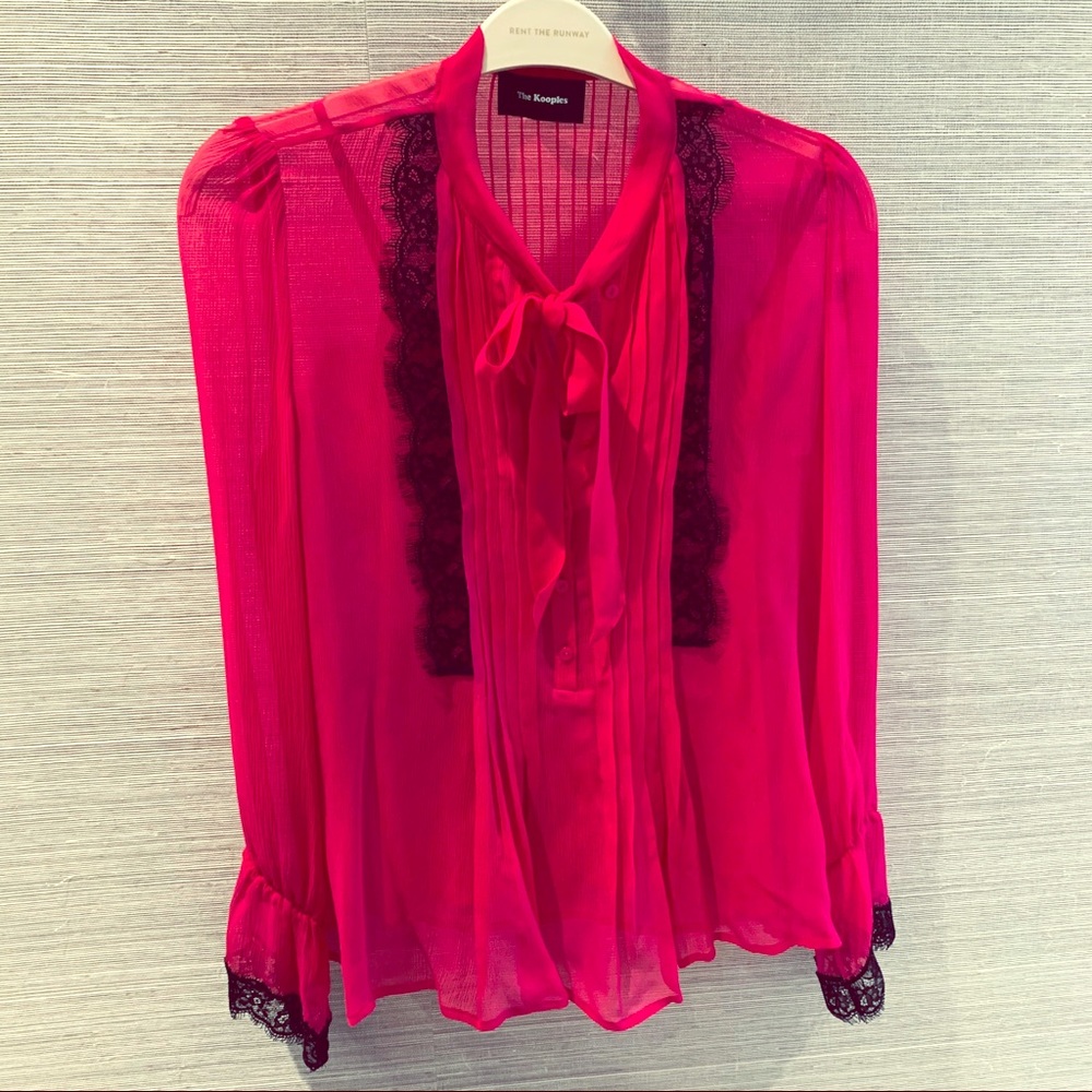 Kooples Sheer Lavalier Top in Magenta